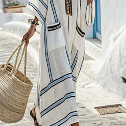 Striped coastal kaftan maxi dress for women | Santorini