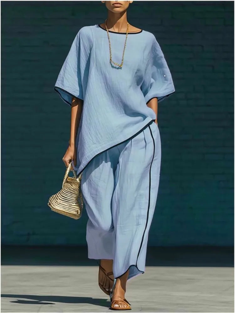 Linen cropped wide leg pant set for women | Anila