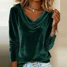 Velvet Drape-Neck Elegant Top for Women | Celeste