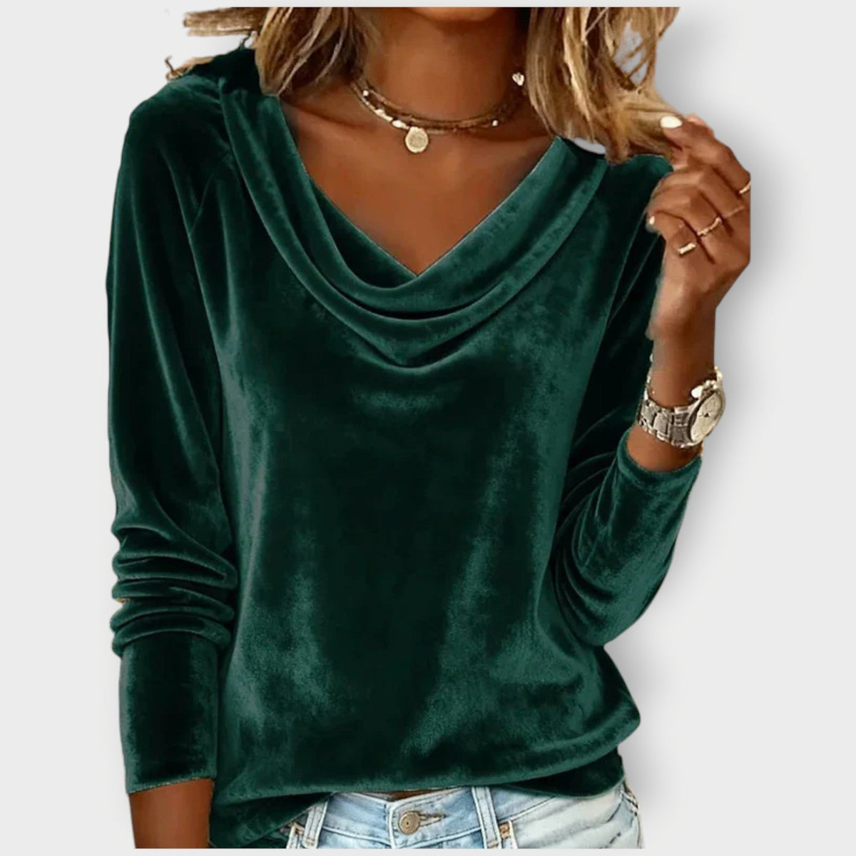 Elegant Velvet Drape-Neck Top for Women | Margaret