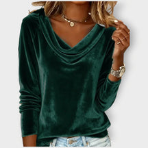 Elegant Velvet Drape-Neck Top for Women | Margaret