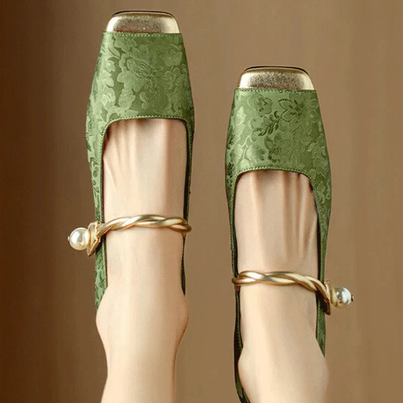 Casvian Floral Embossed Square Toe Heels | Amara