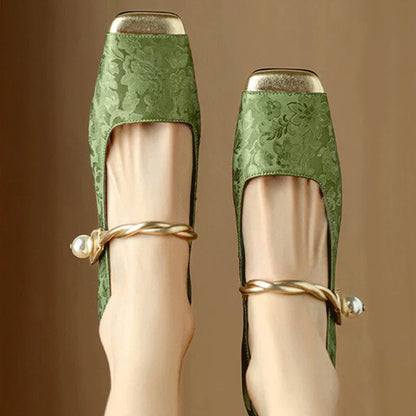 Casvian Floral Embossed Square Toe Heels | Amara