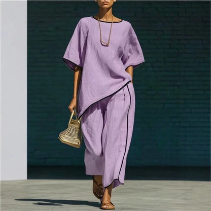 Linen cropped wide leg pant set for women | Anila