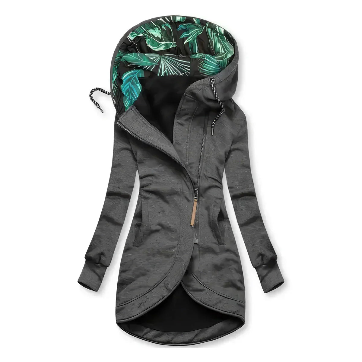 Hooded longline zip-up lightweight jacket for women | Marisela