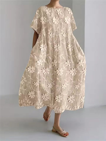 Elegant round neck loose flowing dress for women | Amanda