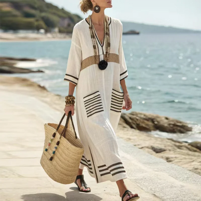 Striped coastal kaftan maxi dress for women | Santorini