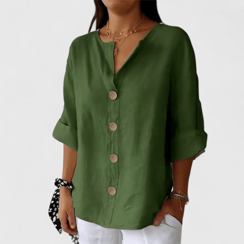 Lurevia | Women's Button Front Roll Tab Sleeve Blouse