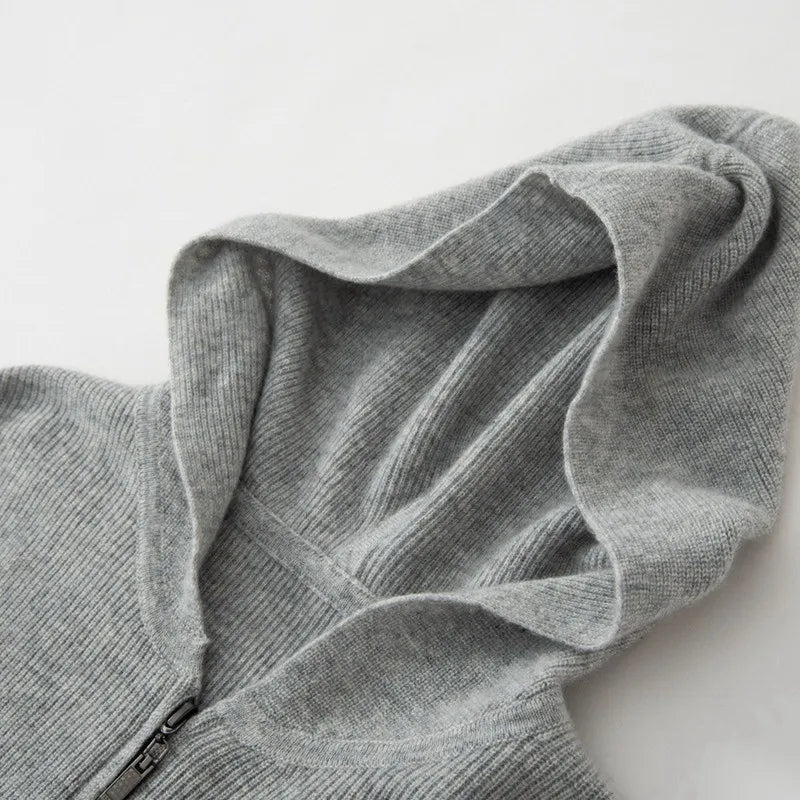 Elegant zip-up cashmere hoodie for women | Virella