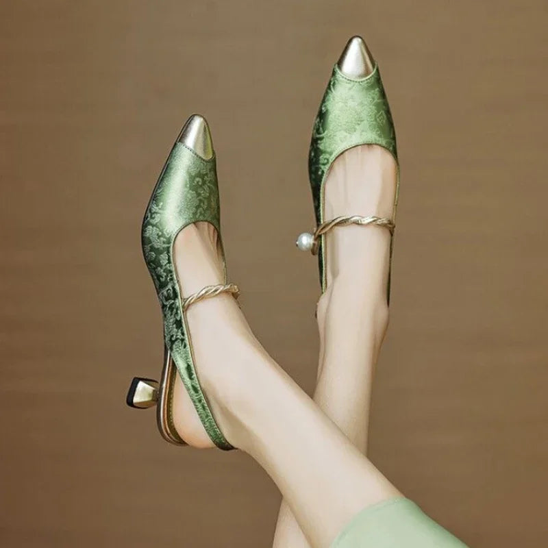 Elegant pearl strap slingback pumps for women | Elara