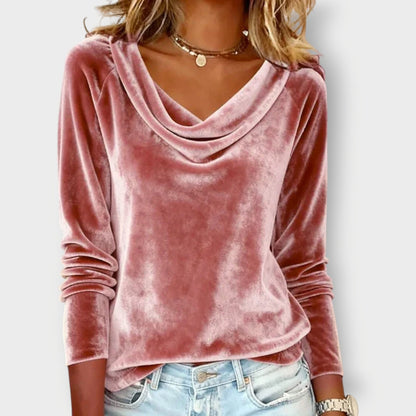 Elegant Velvet Drape-Neck Top for Women | Margaret