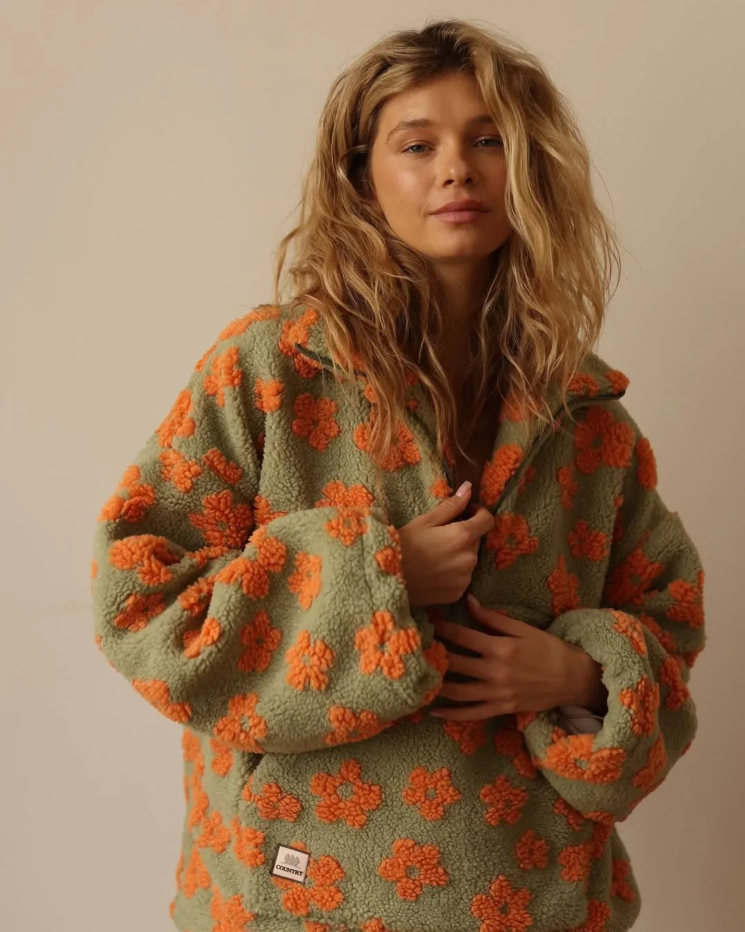 Elegant floral sherpa pullover for women | Elara