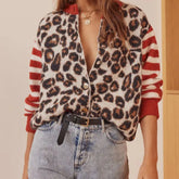 Leopard print button front cardigan for women | Serena