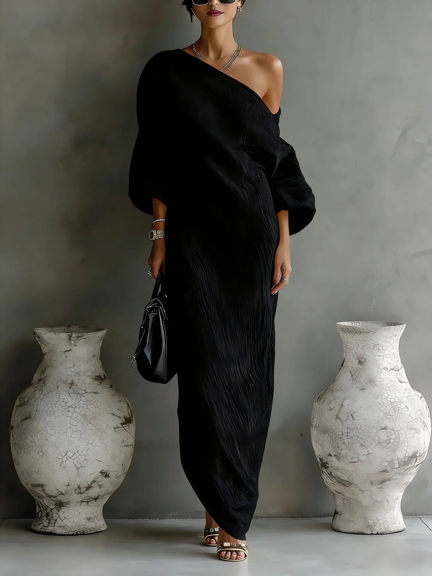 Textured linen one shoulder dress for women | Daisy