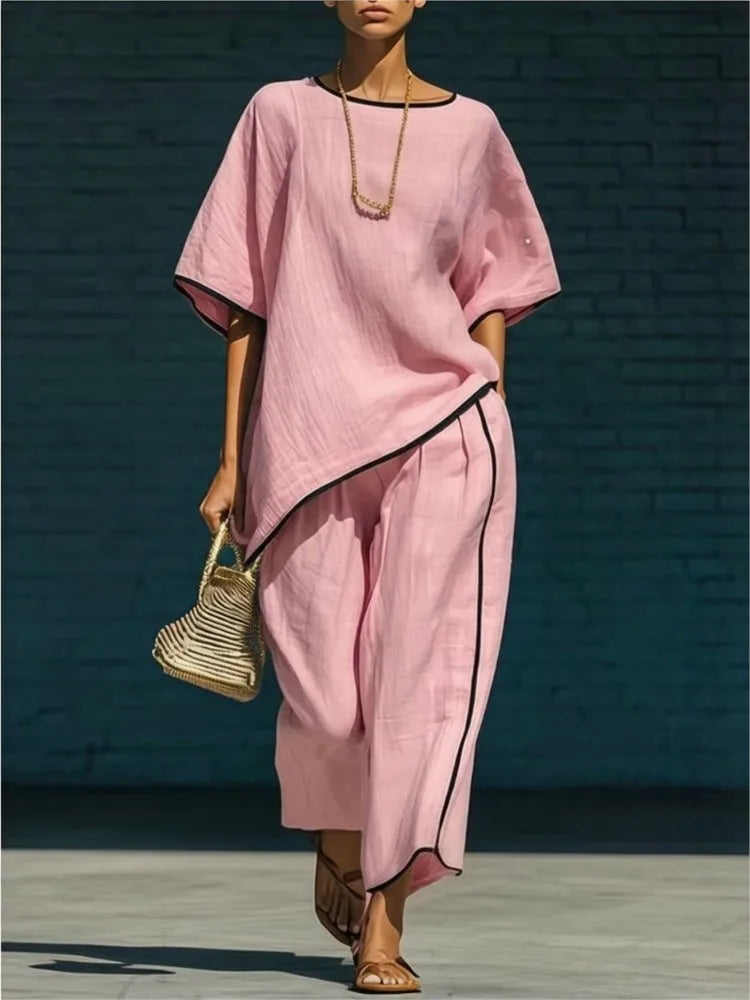 Linen cropped wide leg pant set for women | Anila