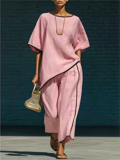 Linen cropped wide leg pant set for women | Anila