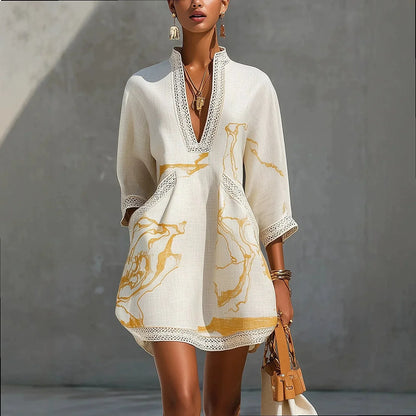 Petra | Women's V Neck Printed Mini Dress with Pockets