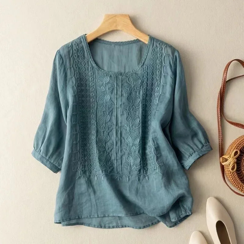 Flowing embroidered blouse for women | Celeste