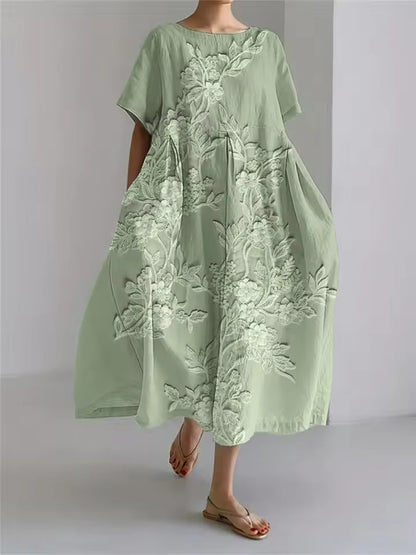 Elegant round neck loose flowing dress for women | Amanda