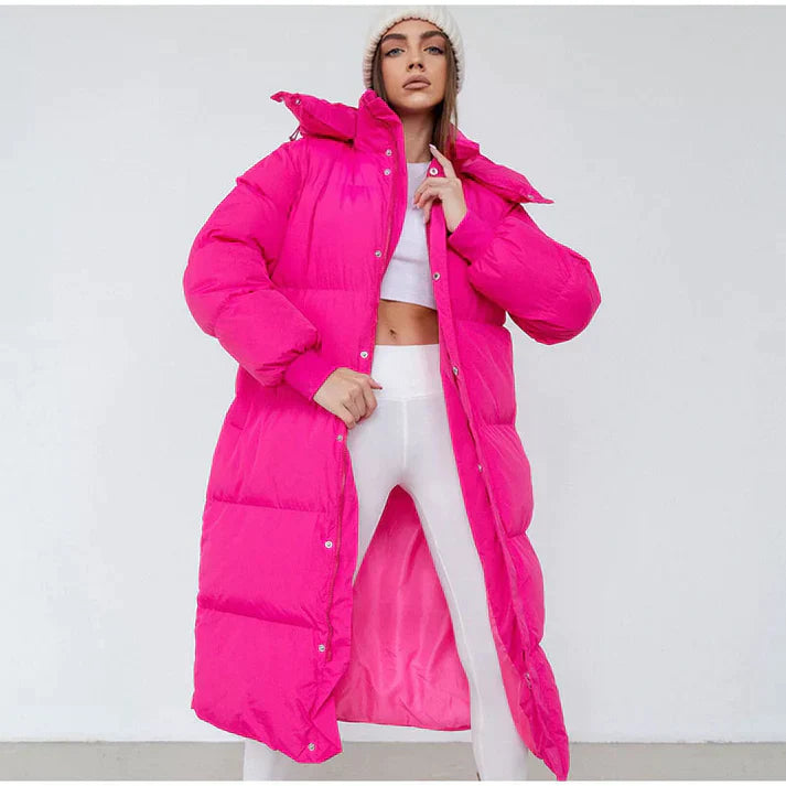 Women's Hooded Long Puffer Coat with Insulated Design