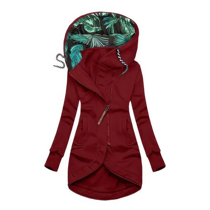 Hooded longline zip-up lightweight jacket for women | Marisela
