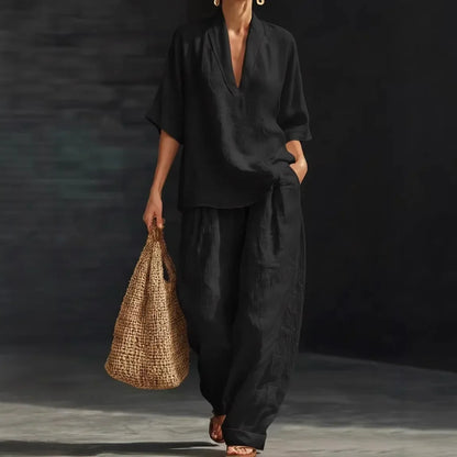 Minimalist cotton linen refined matching set for women | Nemora