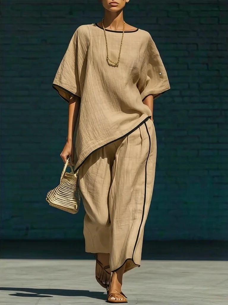 Linen cropped wide leg pant set for women | Anila