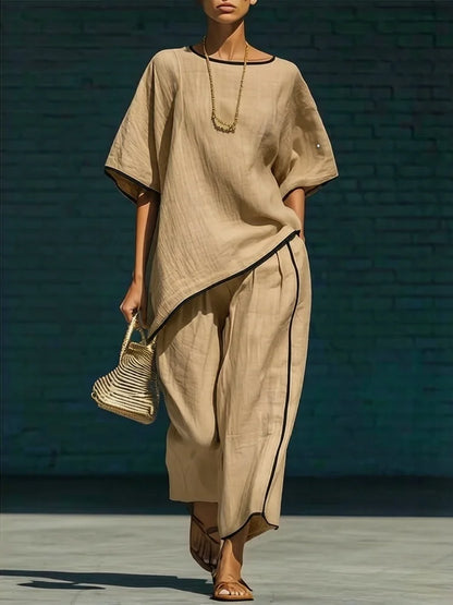 Linen cropped wide leg pant set for women | Anila