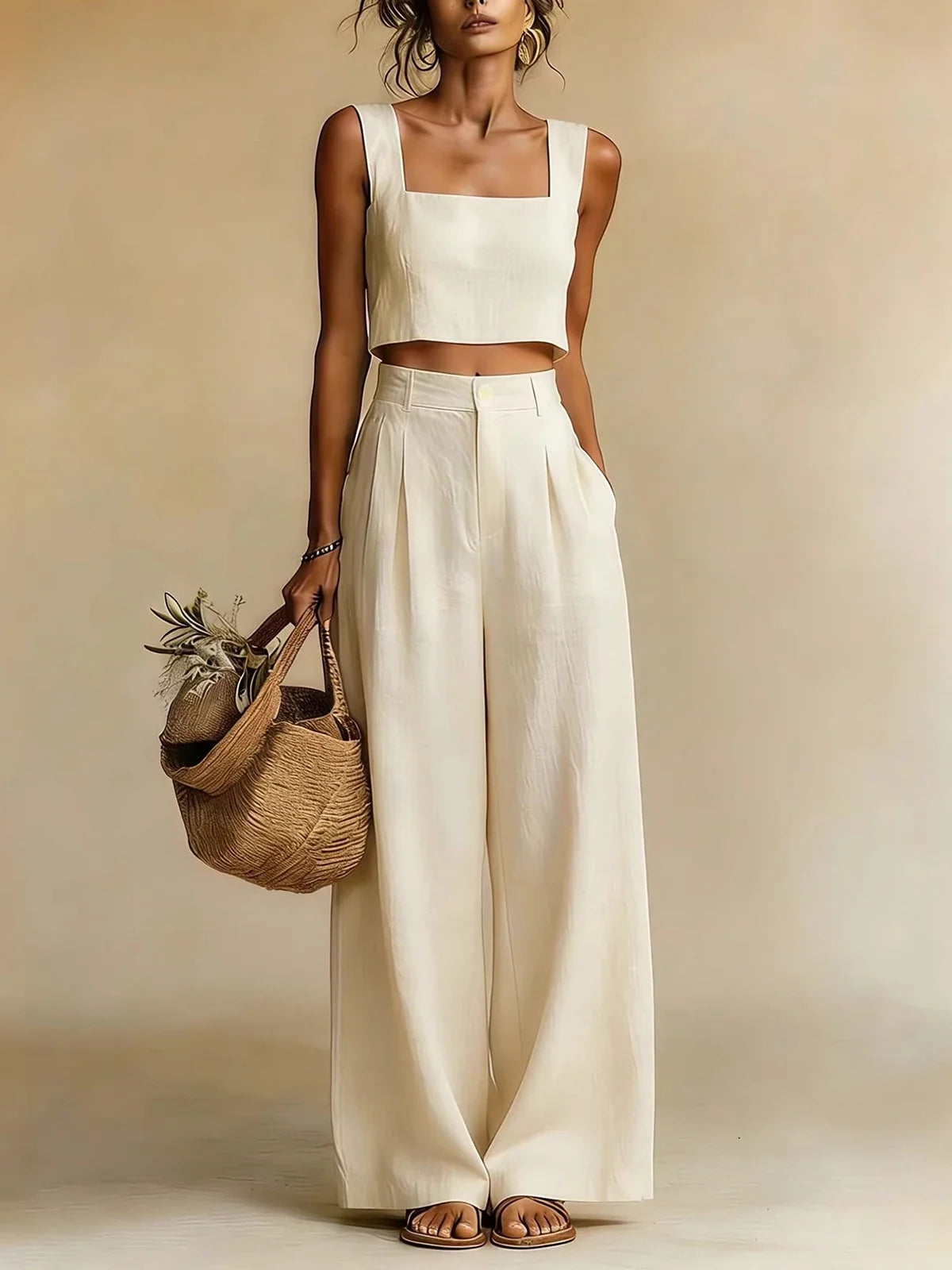 Sleeveless square neck palazzo pants set for women | Peachy
