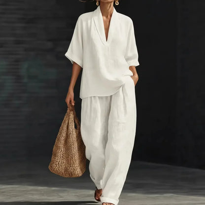 Minimalist cotton linen refined matching set for women | Nemora