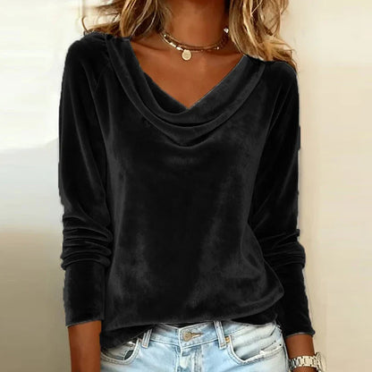 Velvet Drape-Neck Elegant Top for Women | Celeste