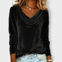 Elegant Velvet Drape-Neck Top for Women | Margaret