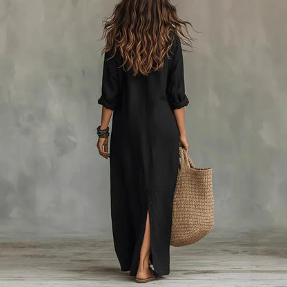 Relaxed cotton long shirt dress for women | Agnes