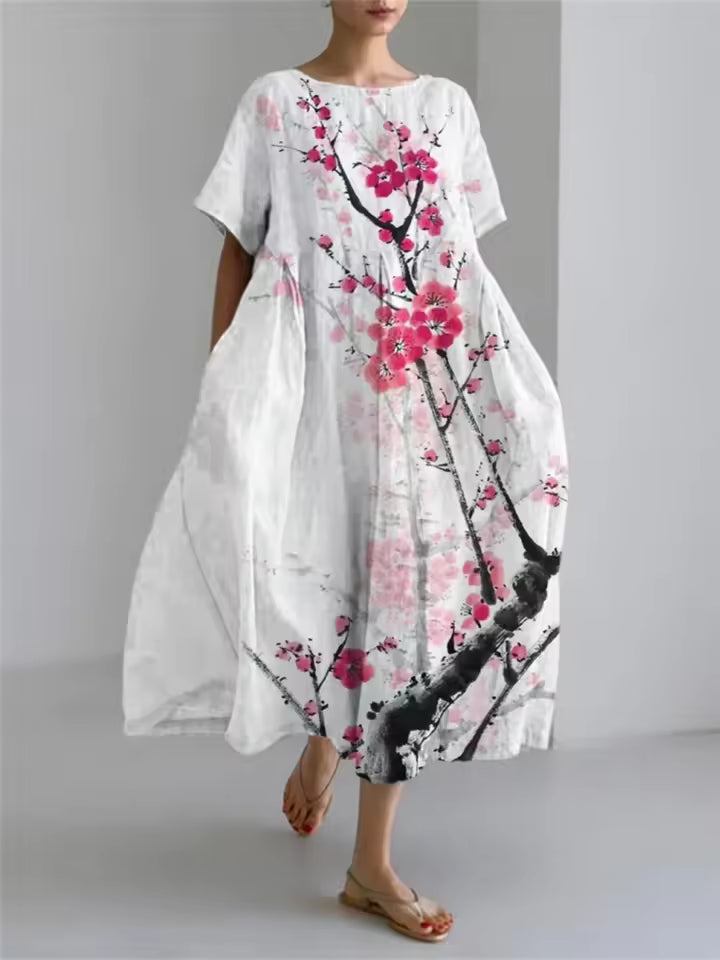 Elegant round neck loose flowing dress for women | Amanda