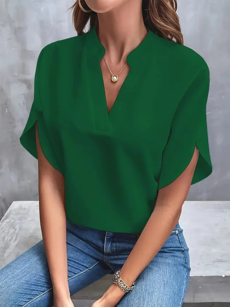 Elegant flowing V-neck blouse for women | Annemie