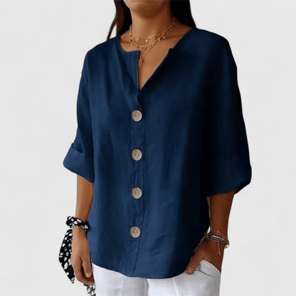Lurevia | Women's Button Front Roll Tab Sleeve Blouse