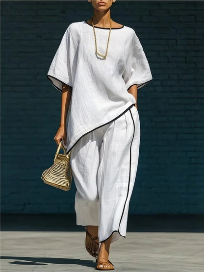 Linen cropped wide leg pant set for women | Anila