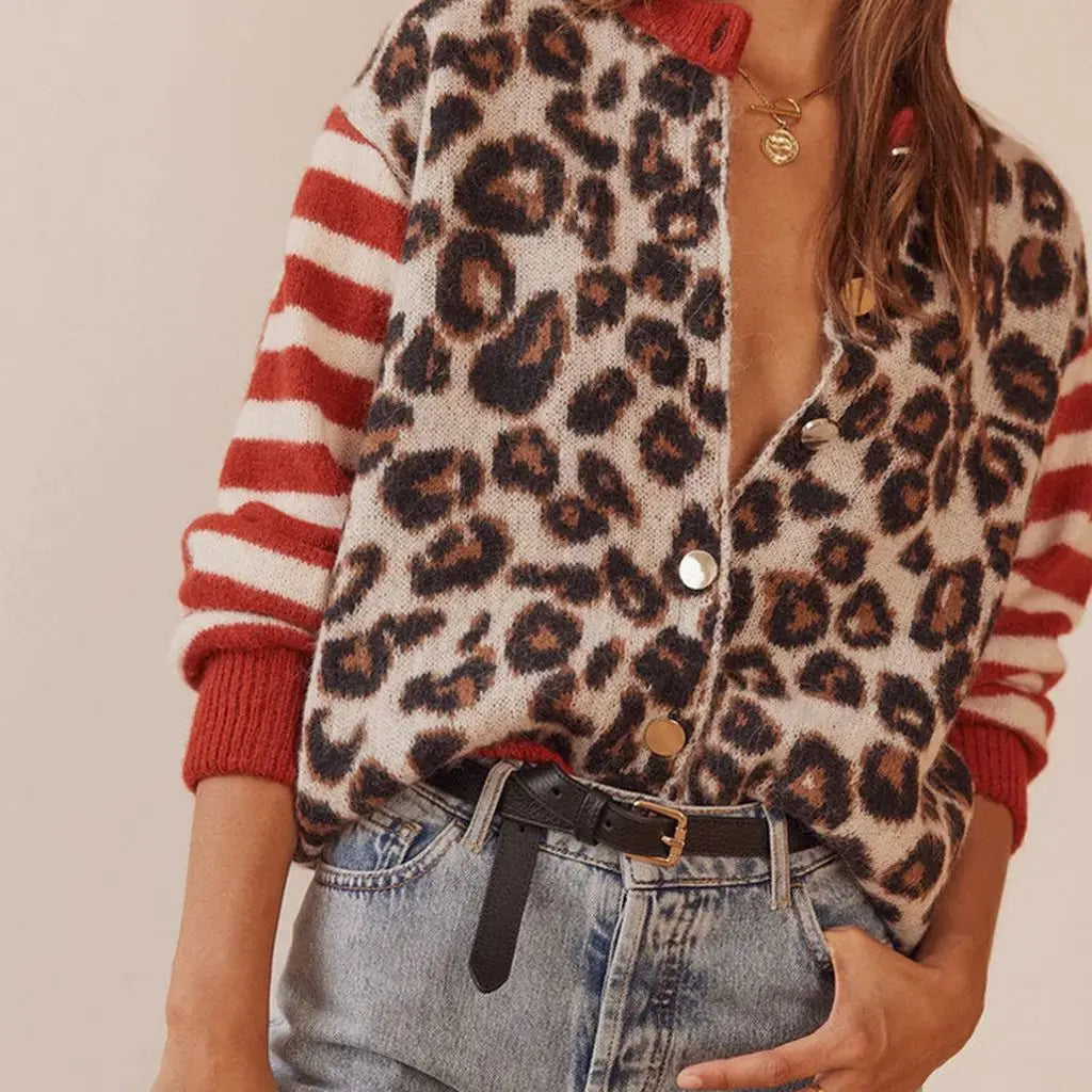 Leopard print button front cardigan for women | Serena