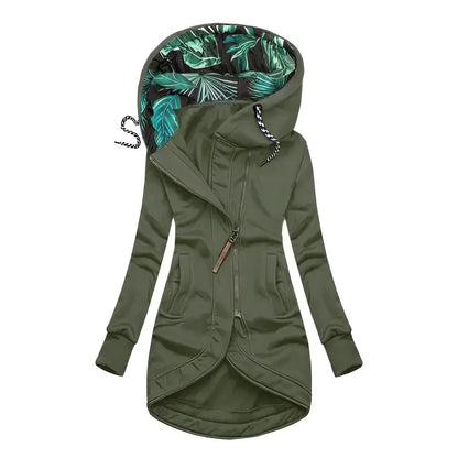 Hooded longline zip-up lightweight jacket for women | Marisela