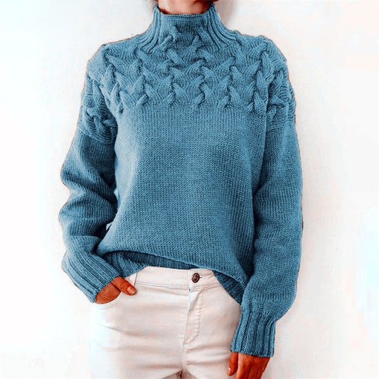 Helvara | Women's Oversized Cable Knit Turtleneck Sweatshirt