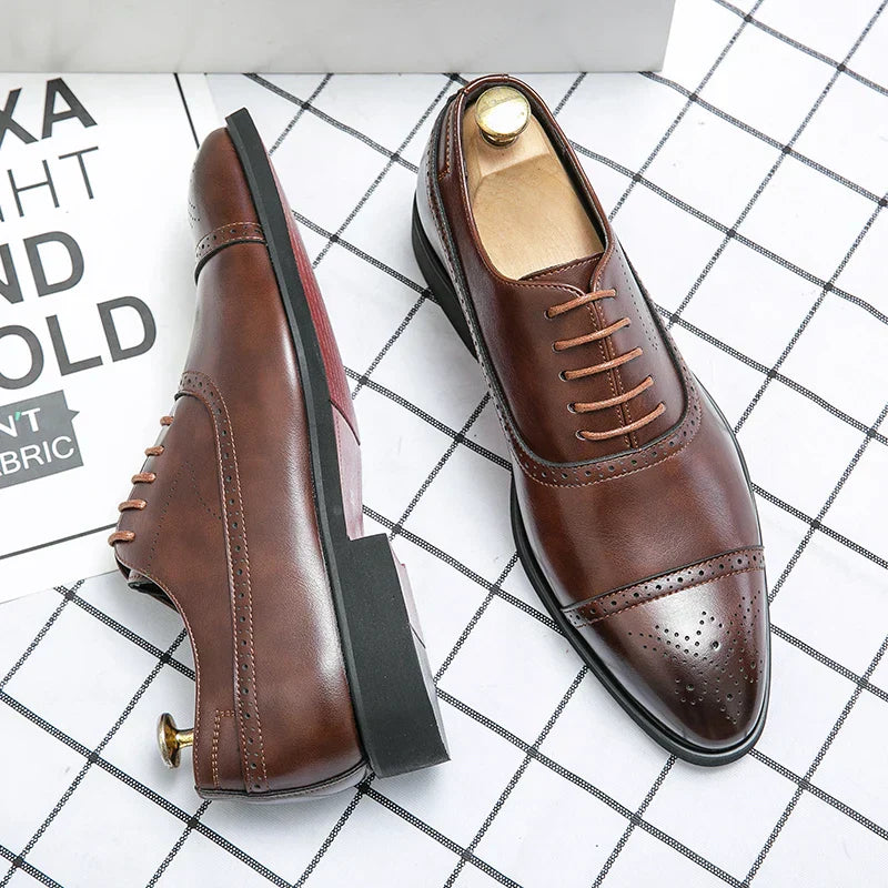 Classic leather brogue oxford dress shoes for men
