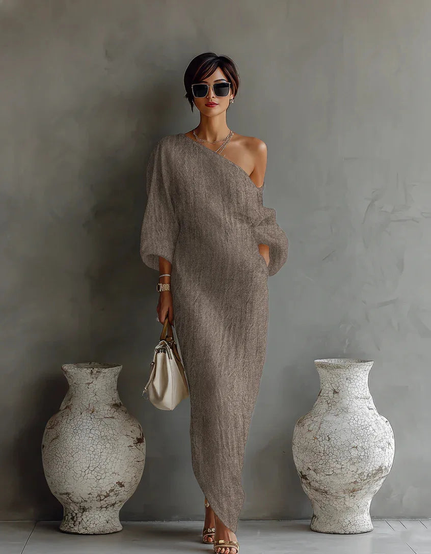 Textured linen one shoulder dress for women | Daisy