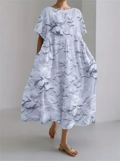 Elegant round neck loose flowing dress for women | Amanda