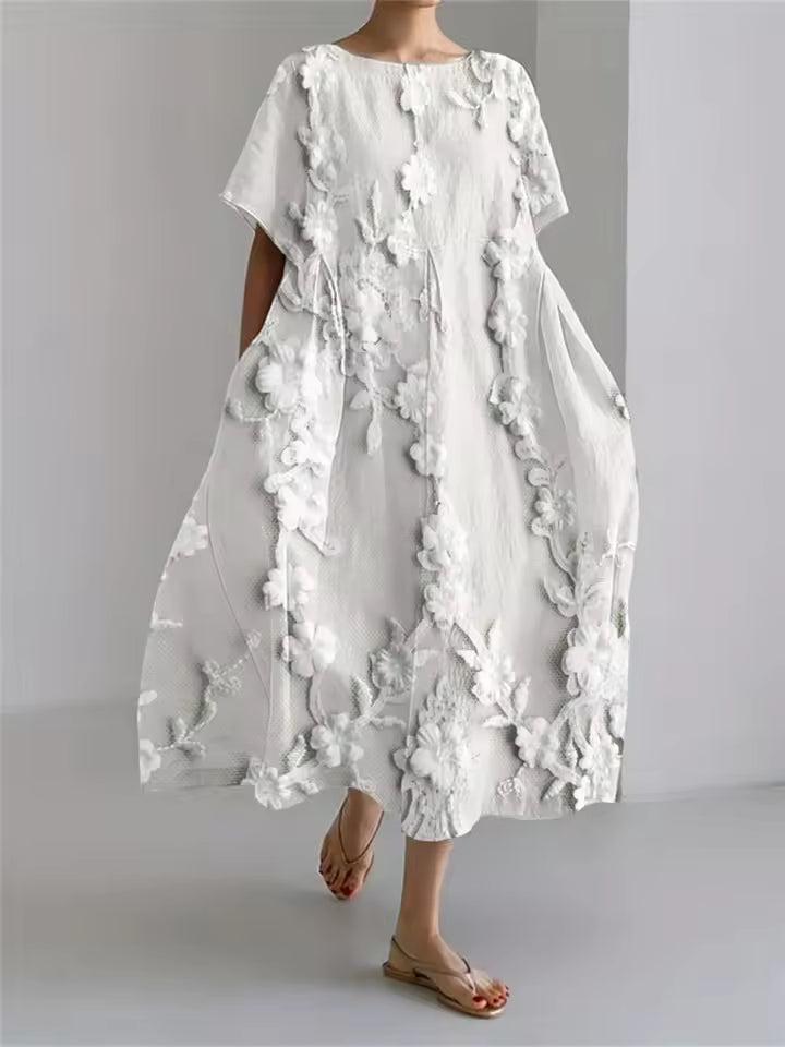 Elegant round neck loose flowing dress for women | Amanda