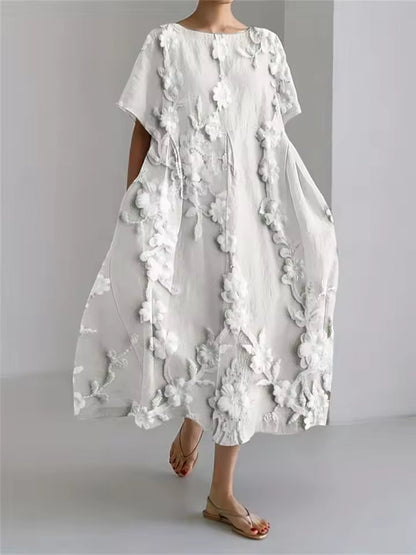 Elegant round neck loose flowing dress for women | Amanda