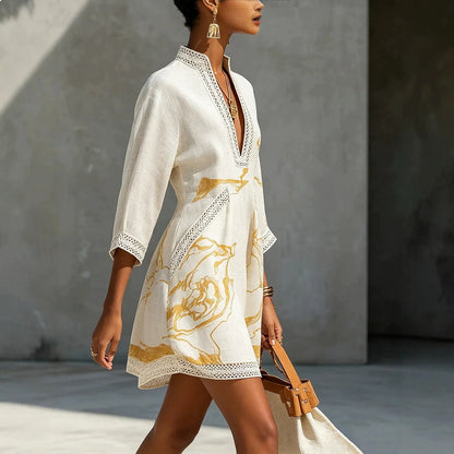Petra | Women's V Neck Printed Mini Dress with Pockets