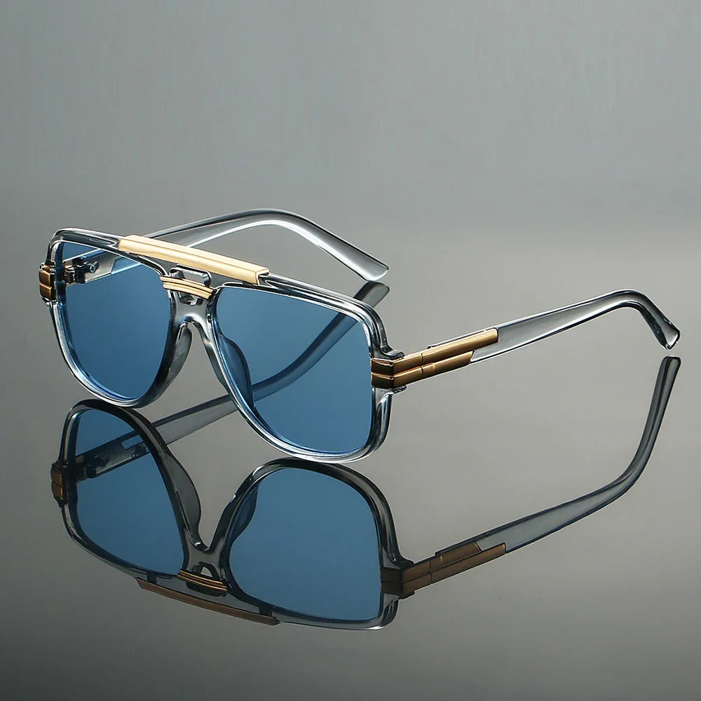 Oversized square aviator sunglasses with metal accents for men | Caelum