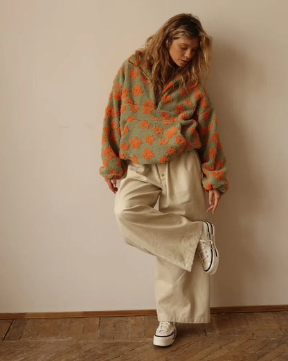 Elegant floral sherpa pullover for women | Elara
