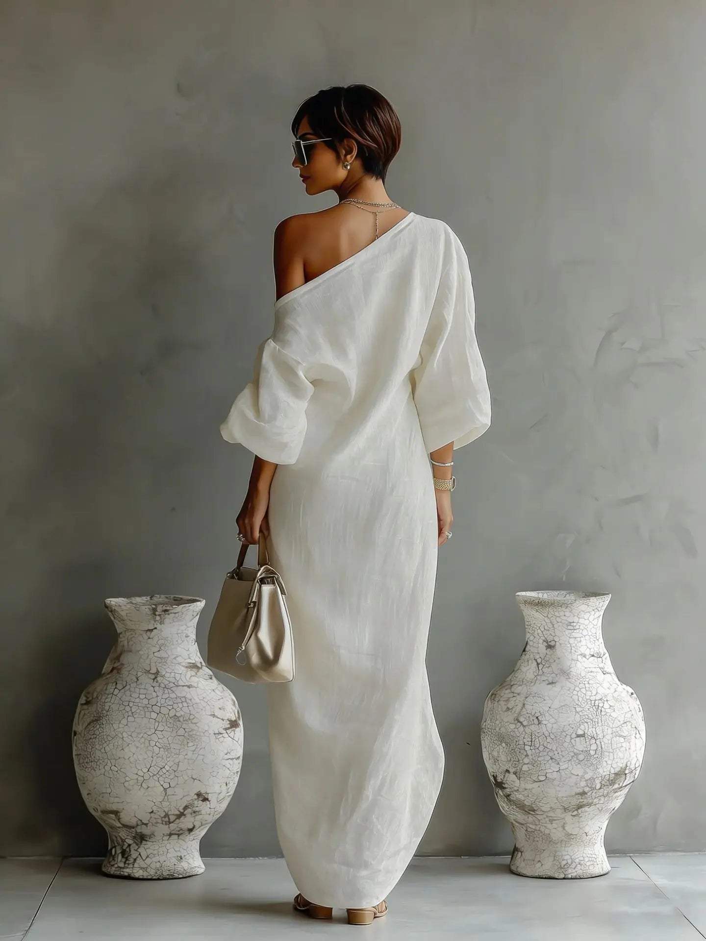 Textured linen one shoulder dress for women | Daisy