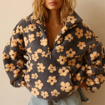 Elegant floral sherpa pullover for women | Elara